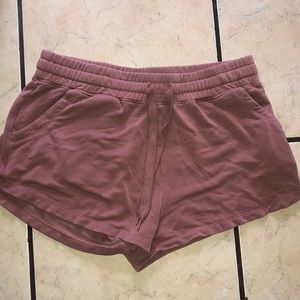Loose shorts with cinched waist.